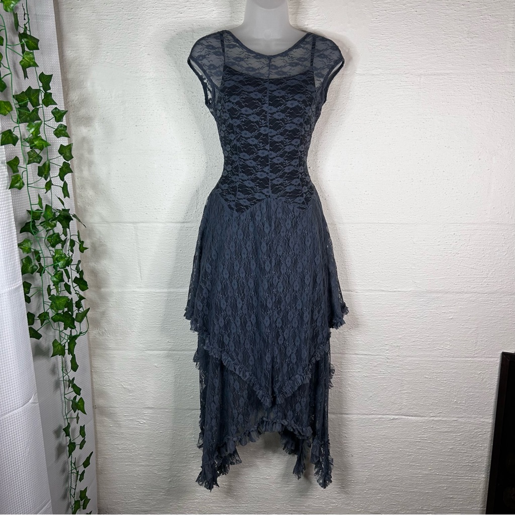 Gray Lace Waterfall Dress